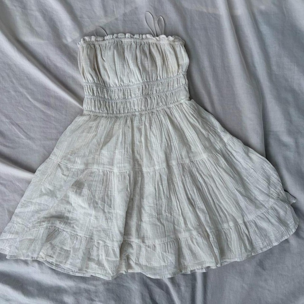 THIRTY/THIRTY LA Strapless Smocked Tiered Ruffle Mini Dress